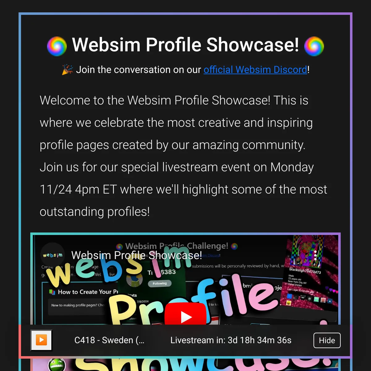 Websim Profile Showcase!