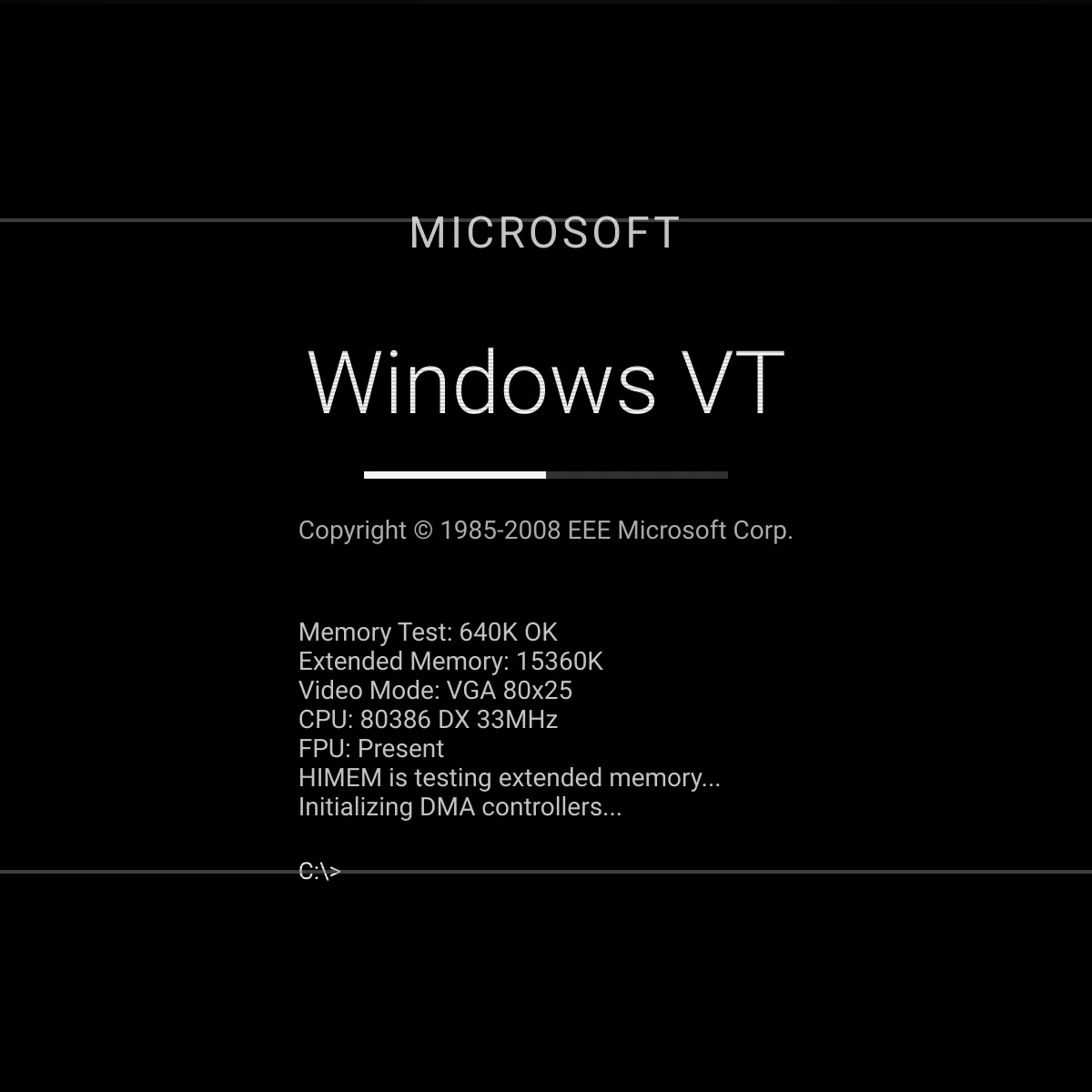 Windows VT Boot Screen Simulation