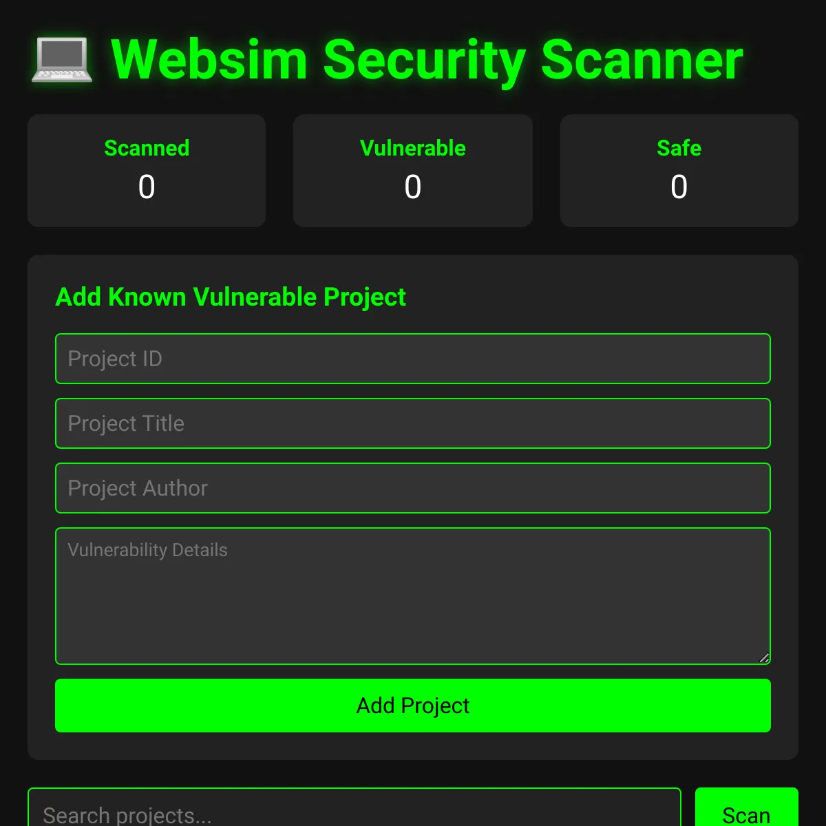 Websim Vulnerability scanner