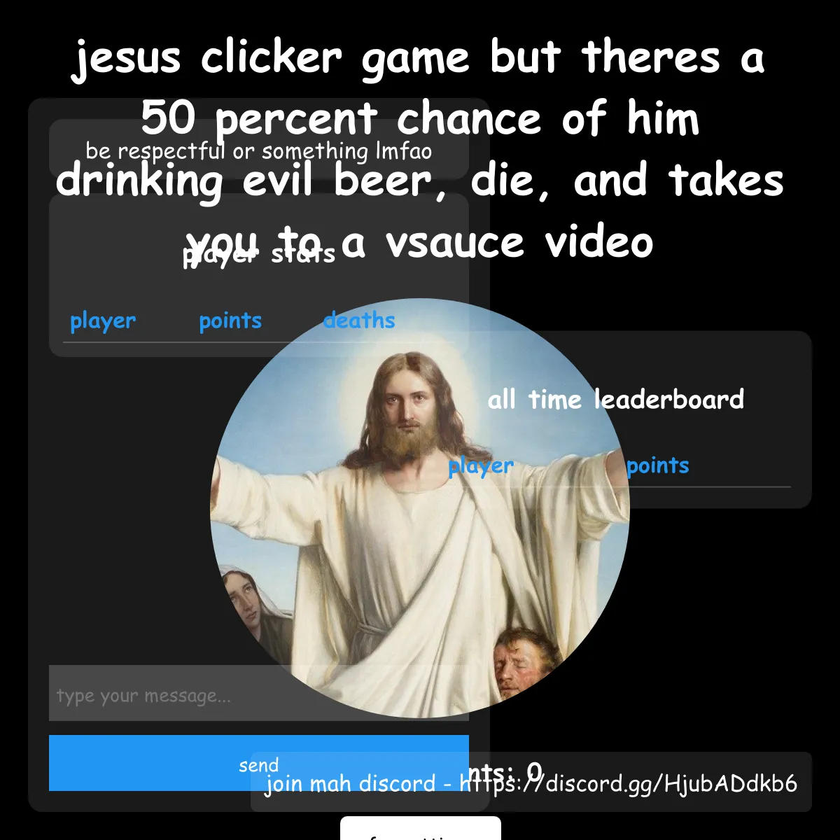 jesus clicker game but there's a 50 percent chance of him drinking evil ...