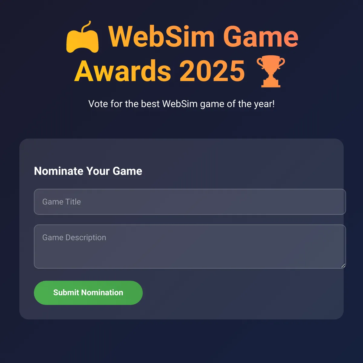 WebSim Game Awards 2025