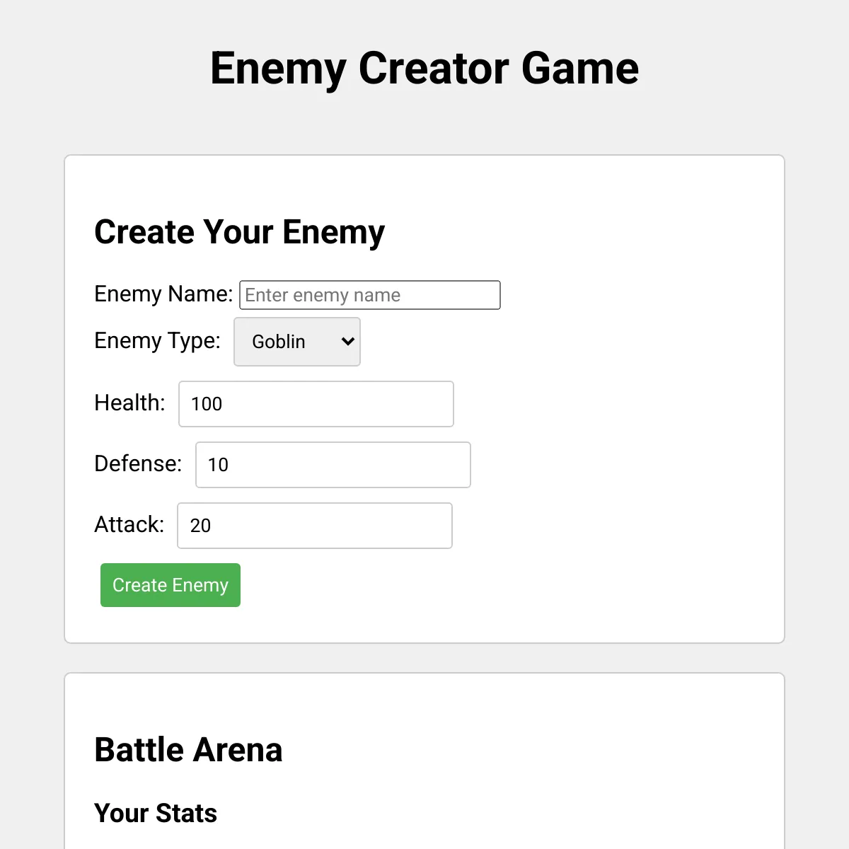 Enemy Creator Game