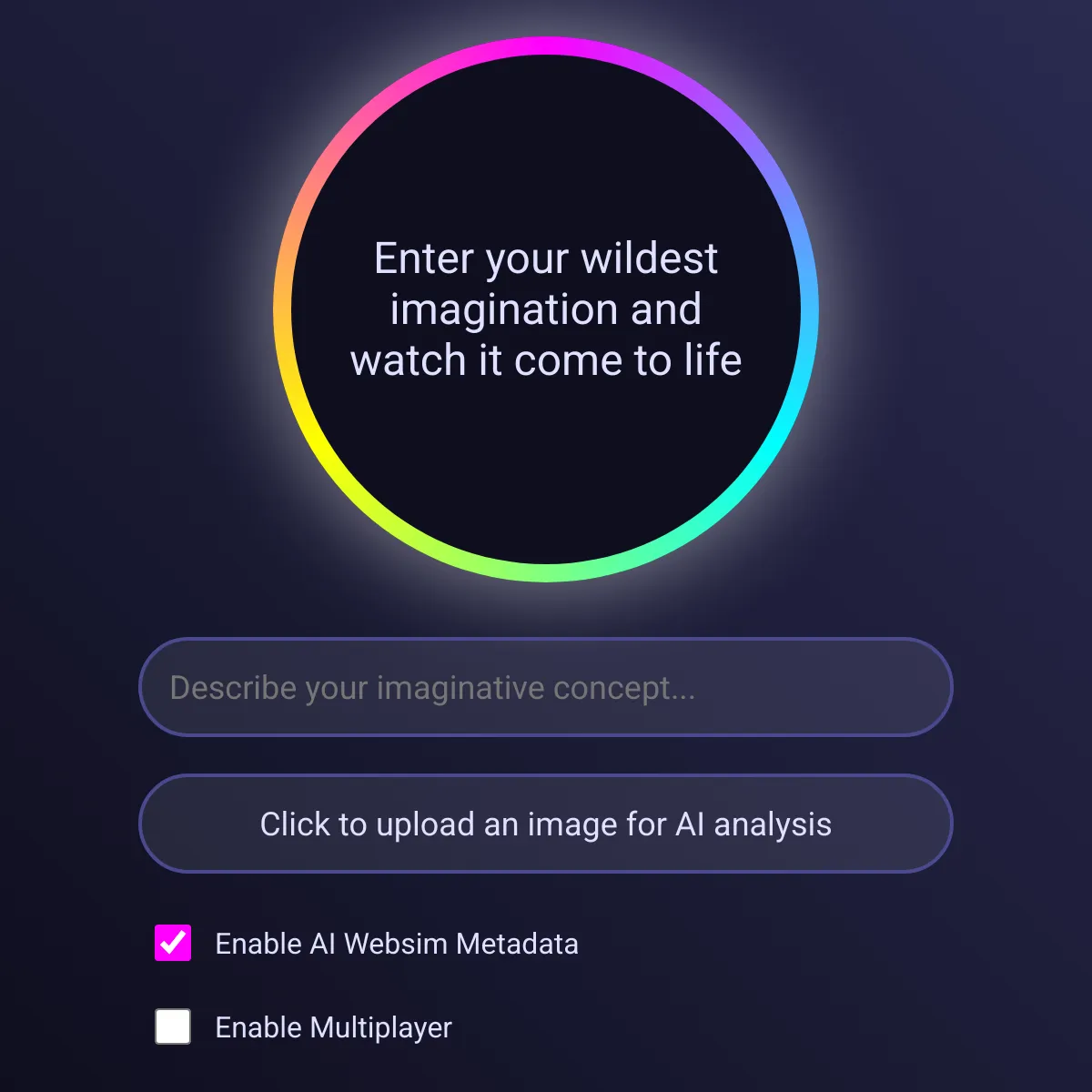 WebSim Creation Engine - Imagination Portal with Image Upload