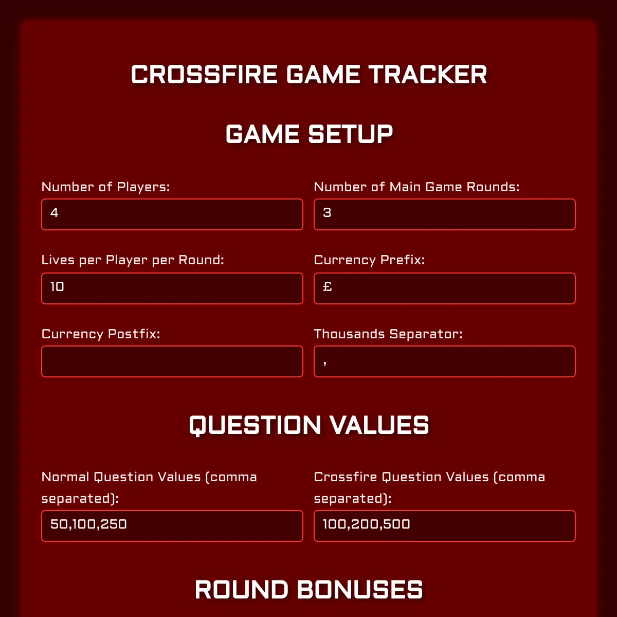 Crossfire Game Tracker