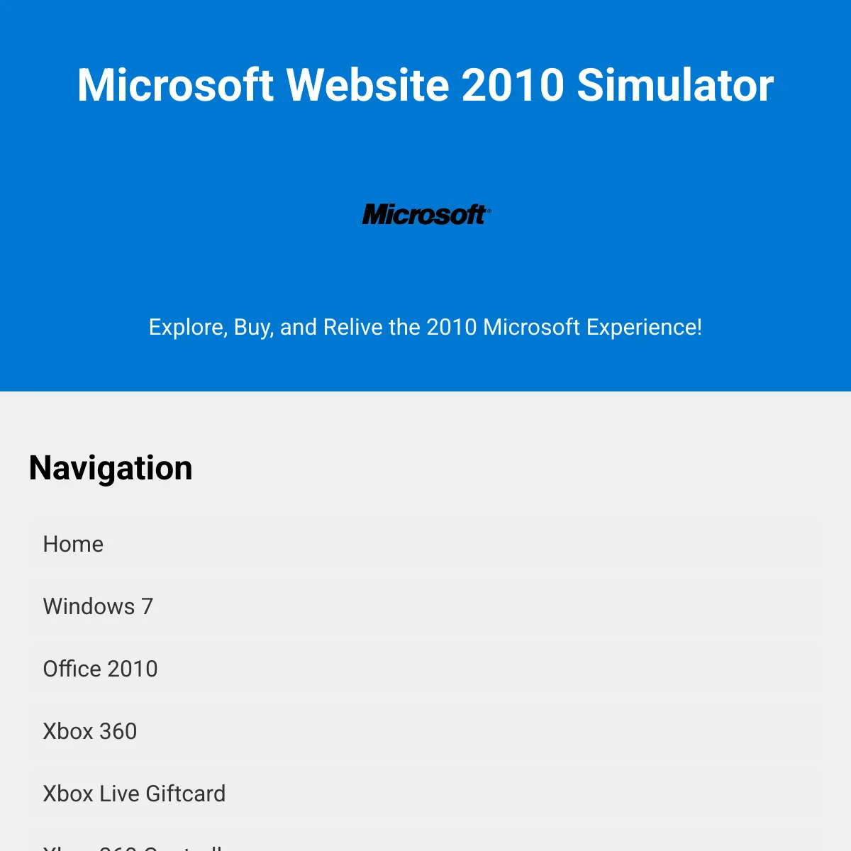Microsoft Website 2010 Simulator