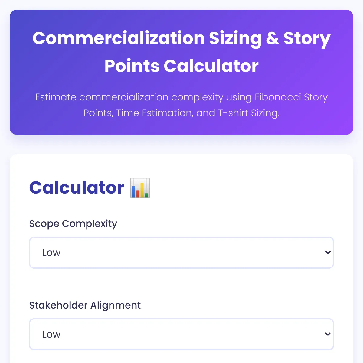 Commercialization Sizing & Story Points Calculator