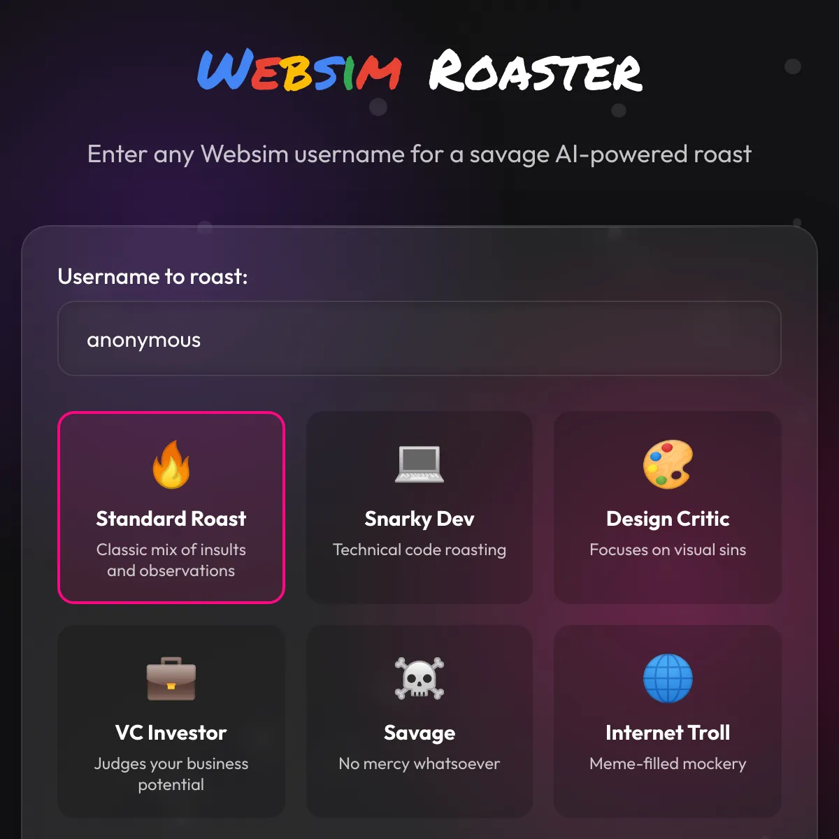Websim Roaster (My Ideas)
