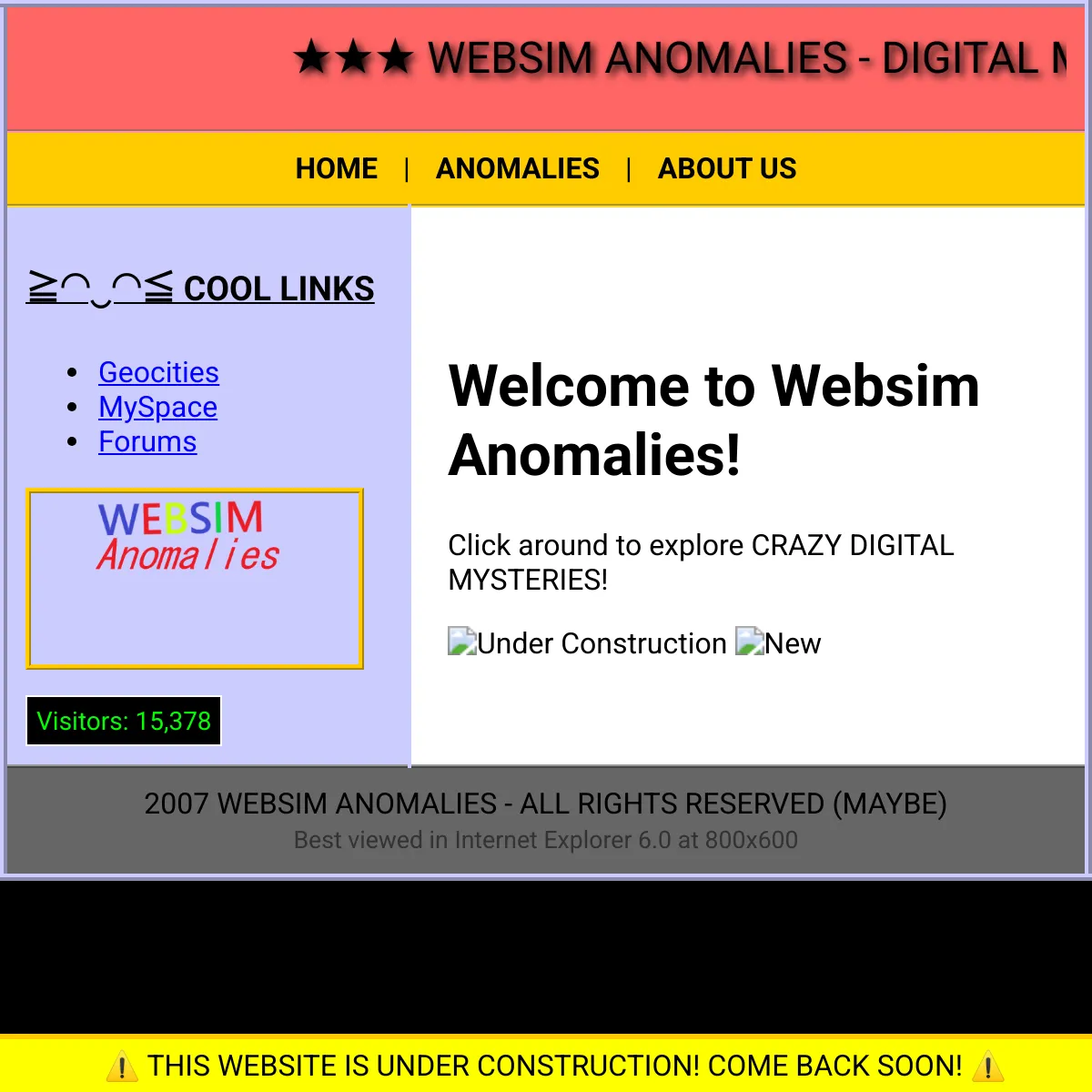 Websim Anomalies - 2007 Edition