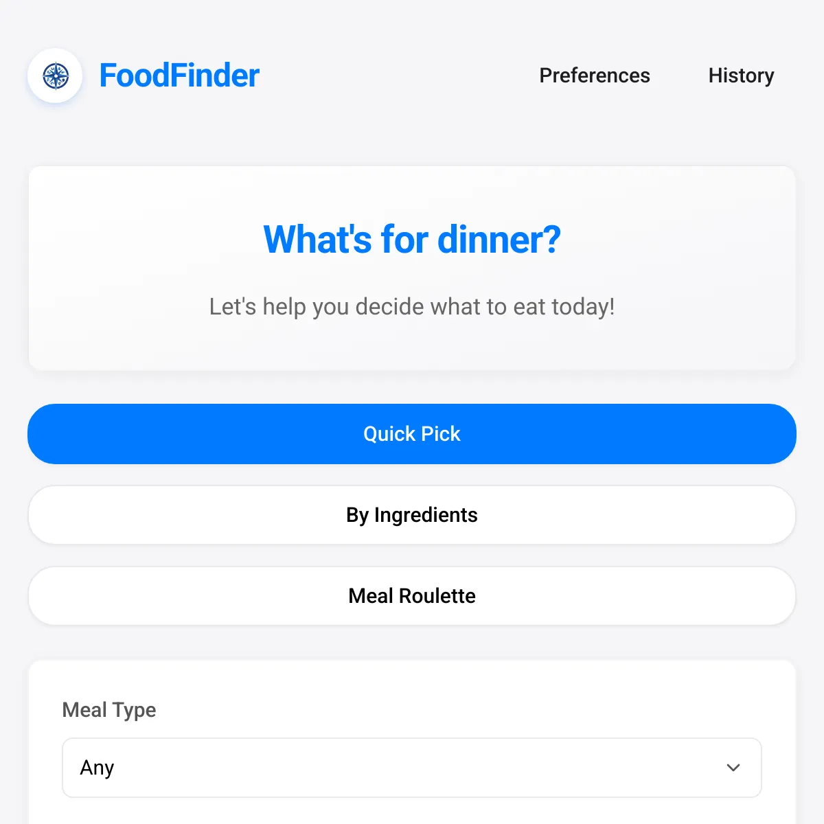 FoodFinder - What's for Dinner?