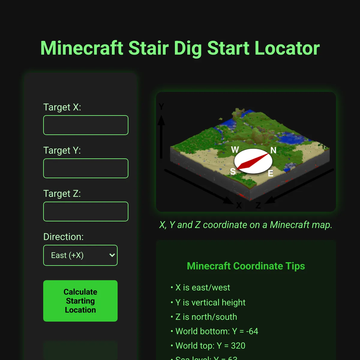 Minecraft Stair Dig Start Locator