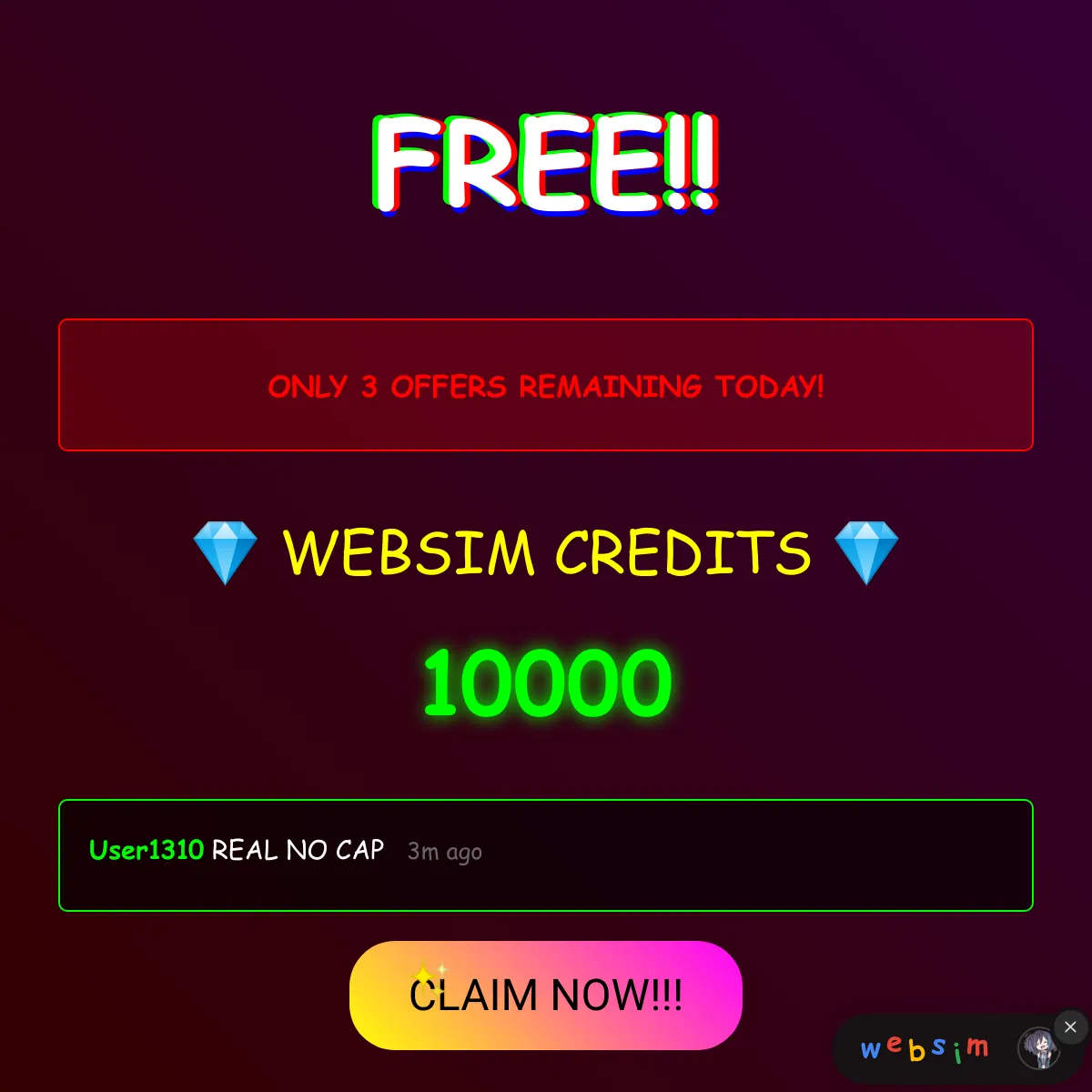 FREE WEBSIM CREDITS!!!