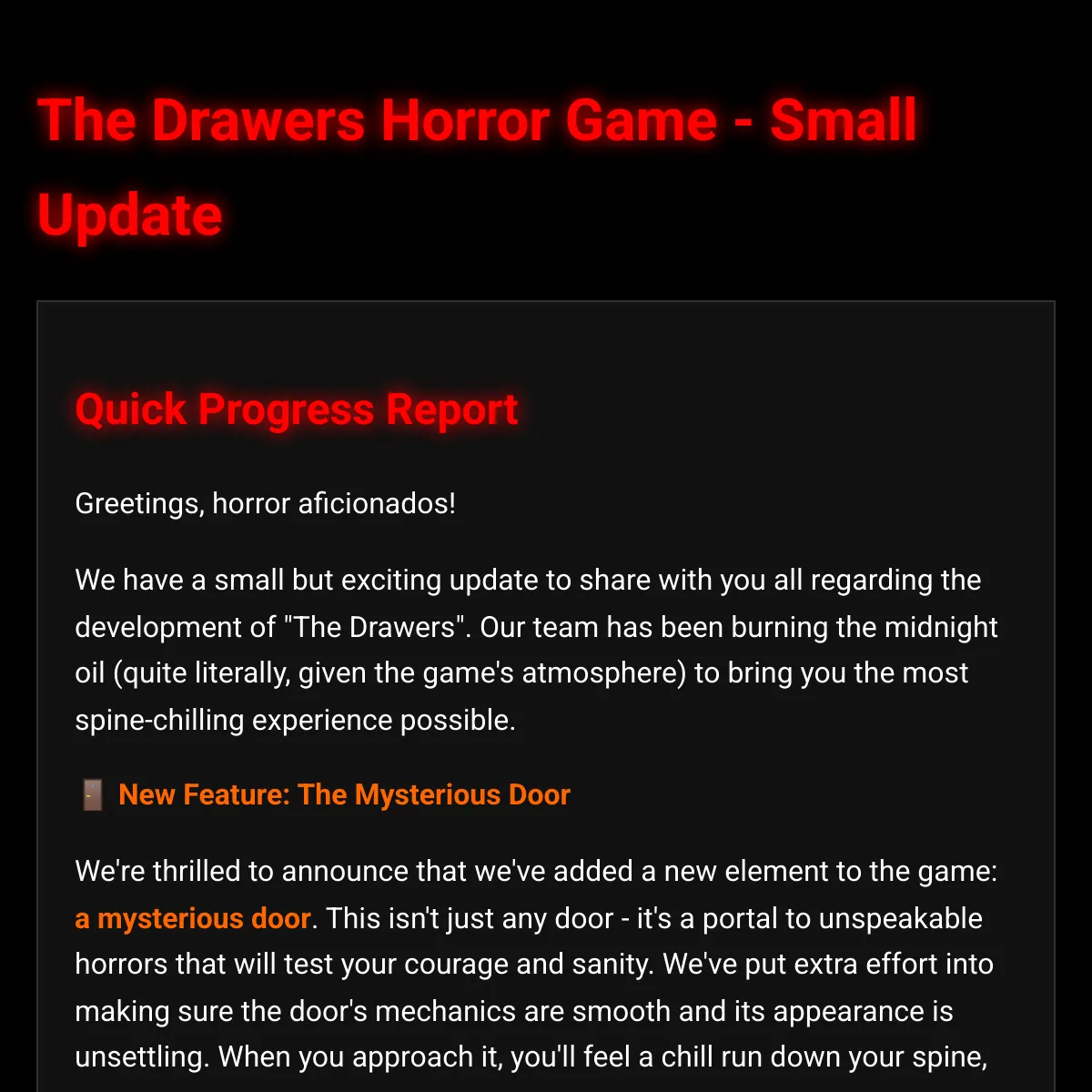 The Drawers Horror Game - Latest Update