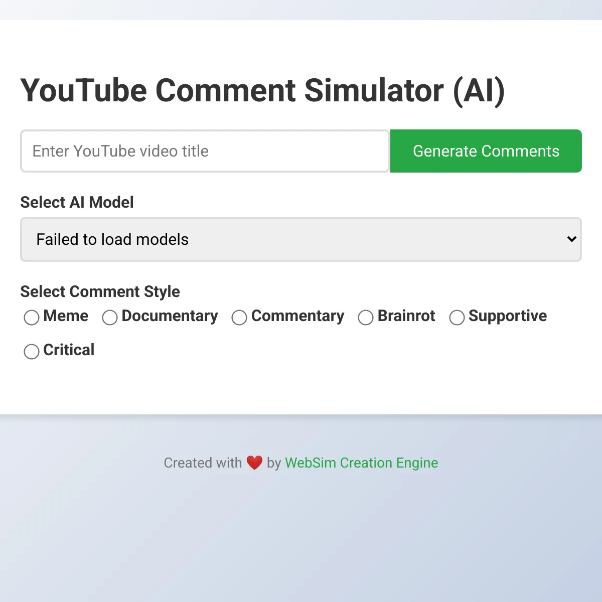 YouTube Comment Simulator