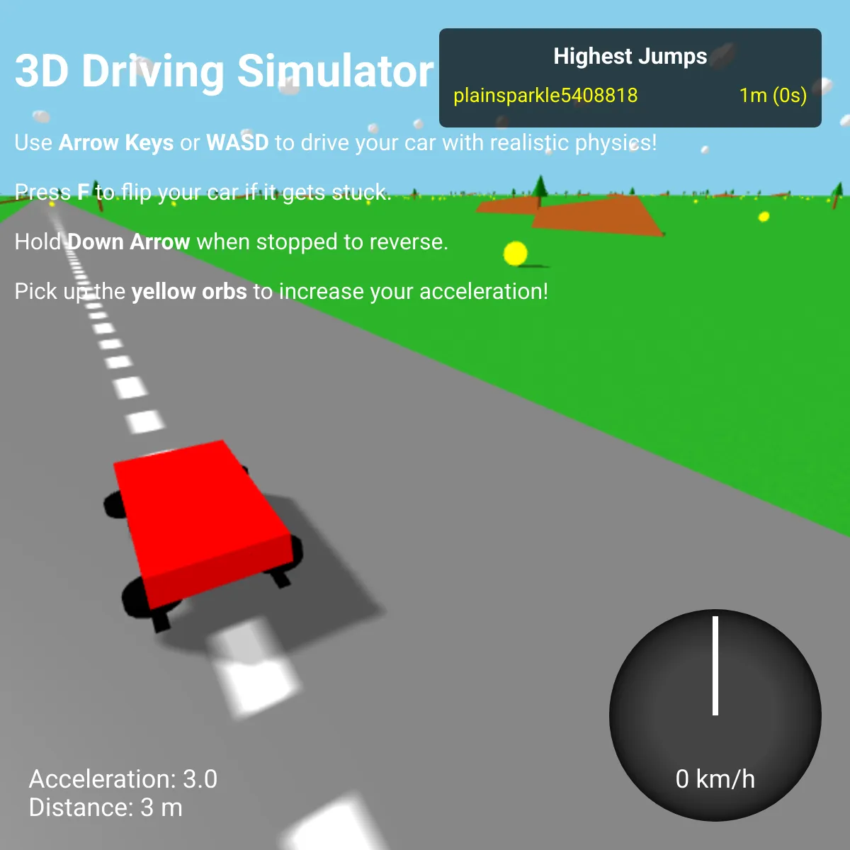 3D Driving Simulator with Realistic Physics with infinite accelaration