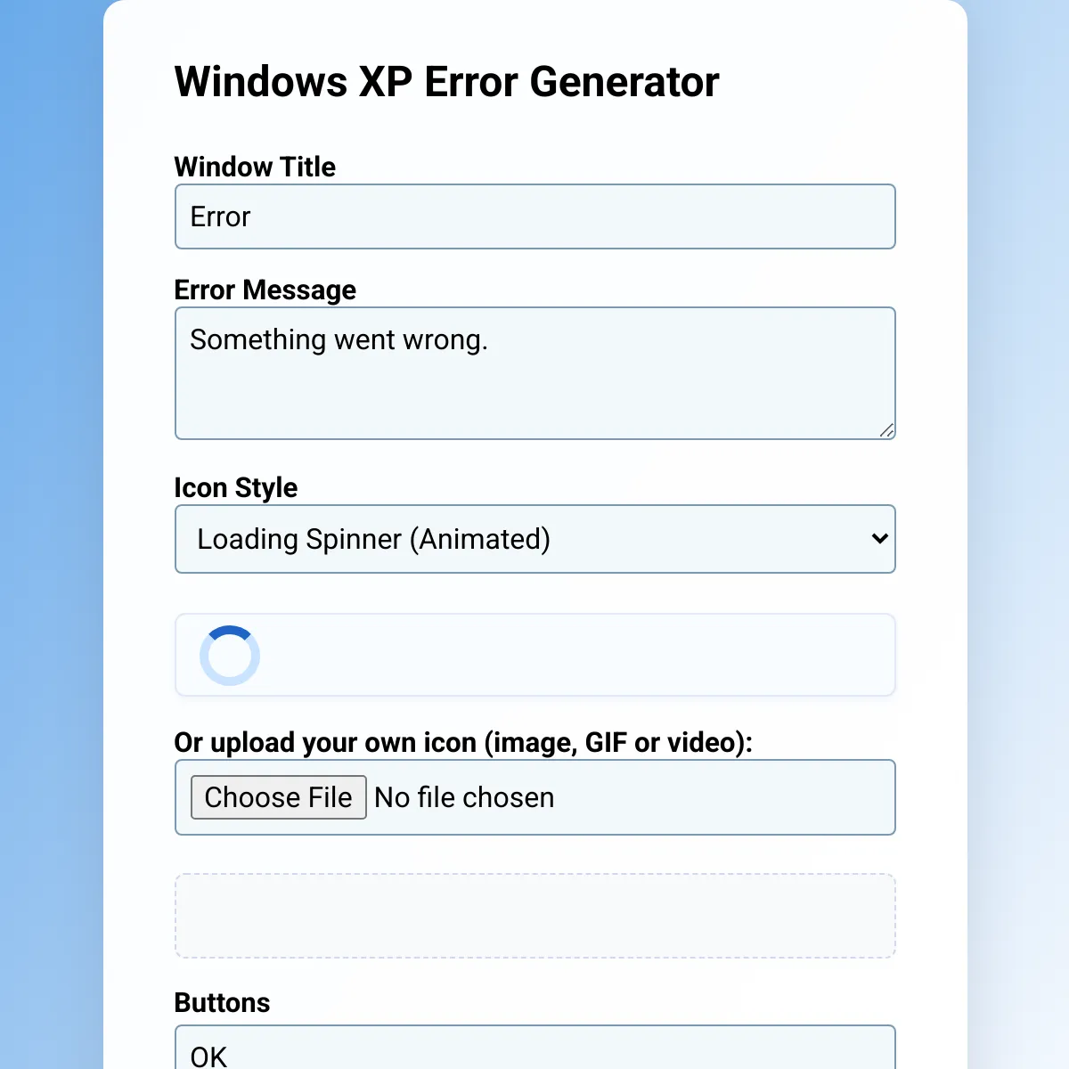Windows XP Error Message Generator