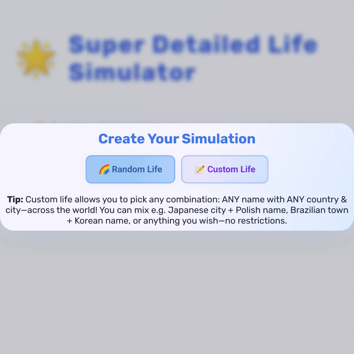 Super Detailed Life Simulator