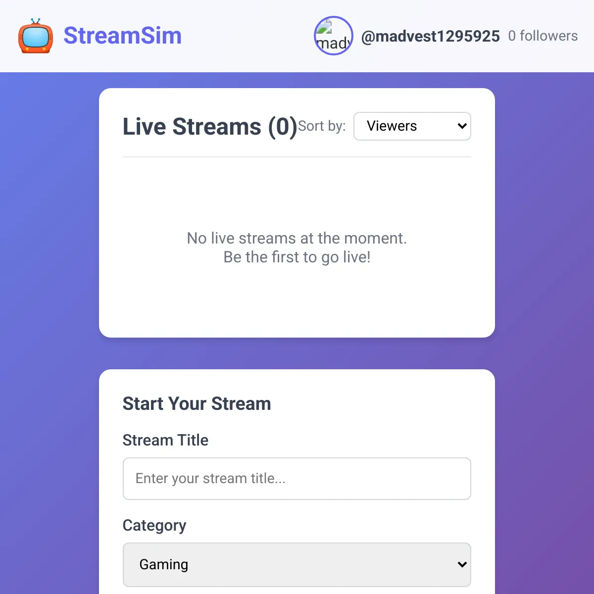 StreamSim - Live Game Streaming Platform