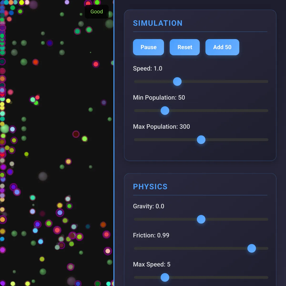 Particle Life Simulation (deckard style)