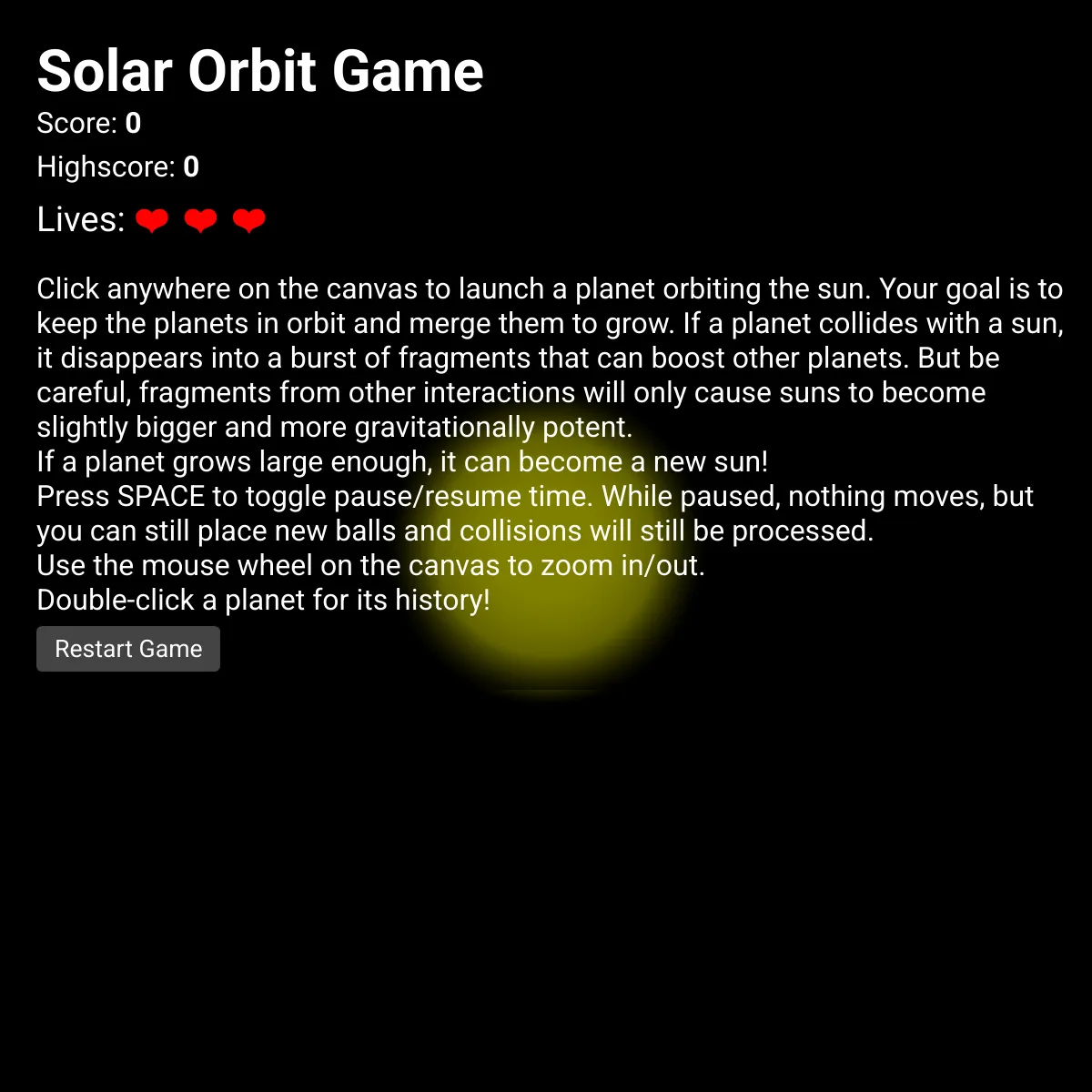 Planetary Orbit Game