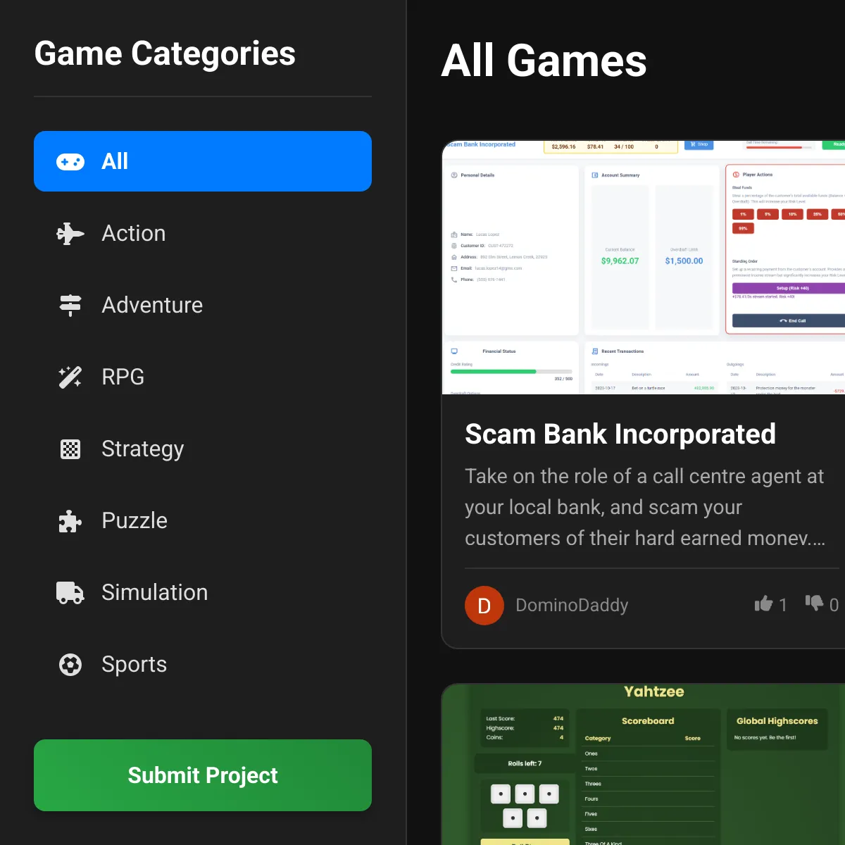 Websim Game Hub