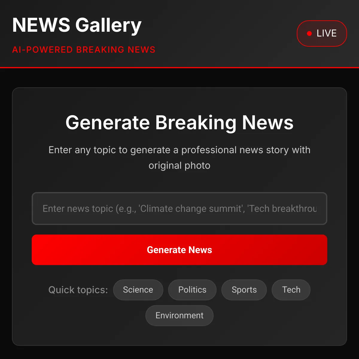 NEWS Gallery - AI Breaking News Generator