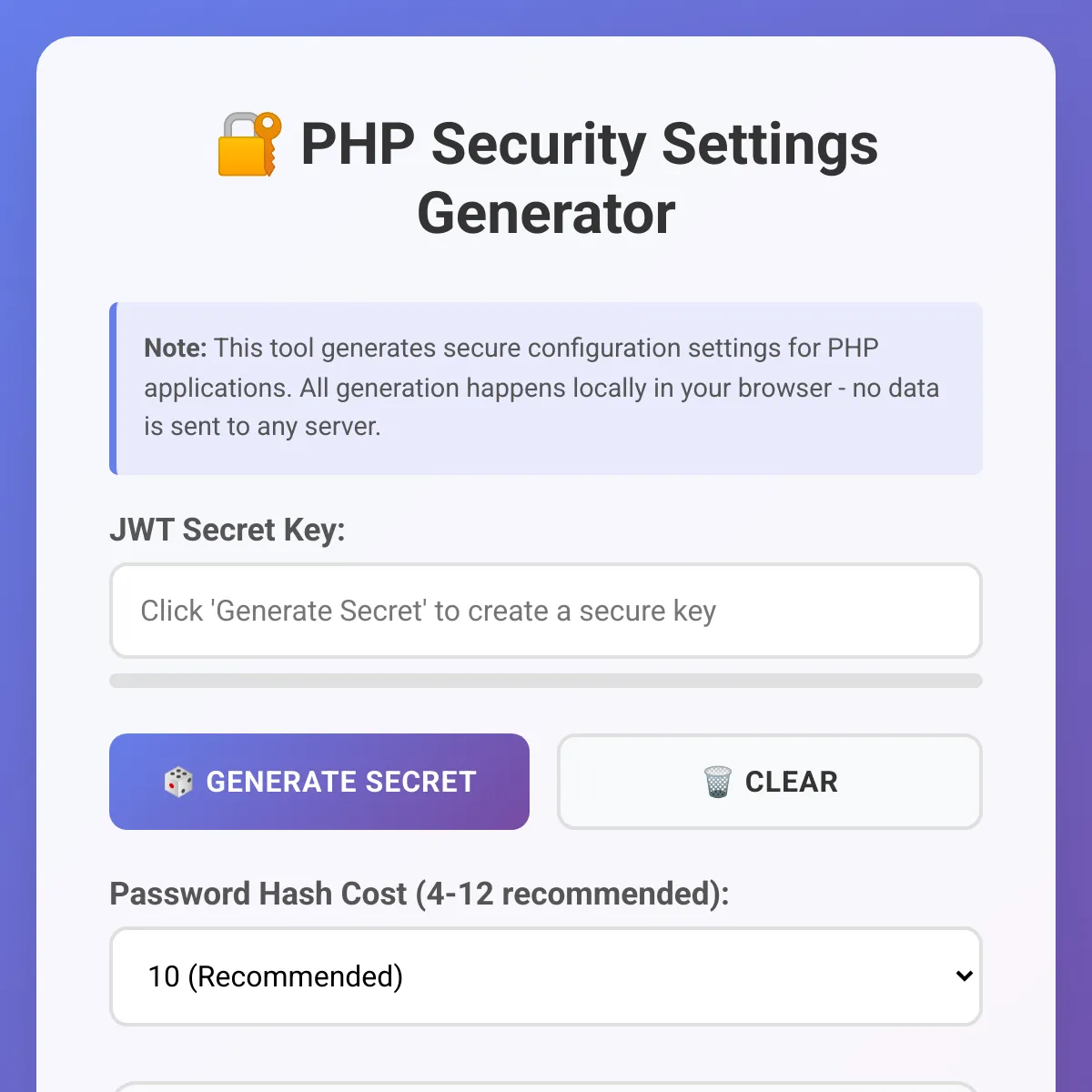 PHP Security Settings Generator