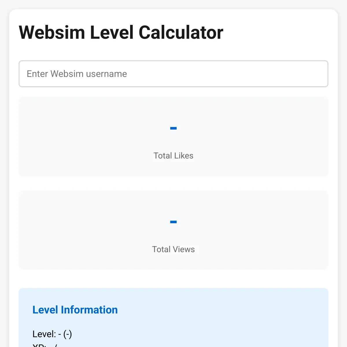 Websim Level Calculator