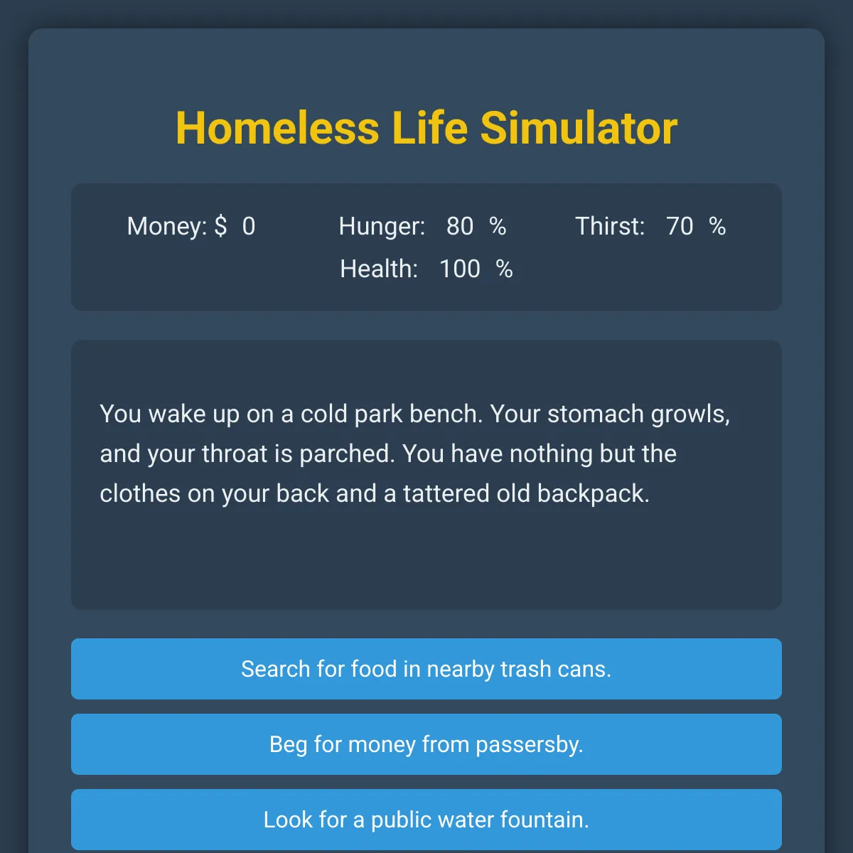 Homeless Life Simulator