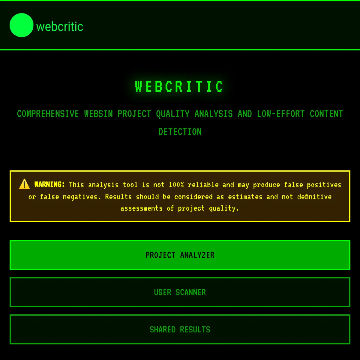 WEBCRITIC - Project Quality Analyzer