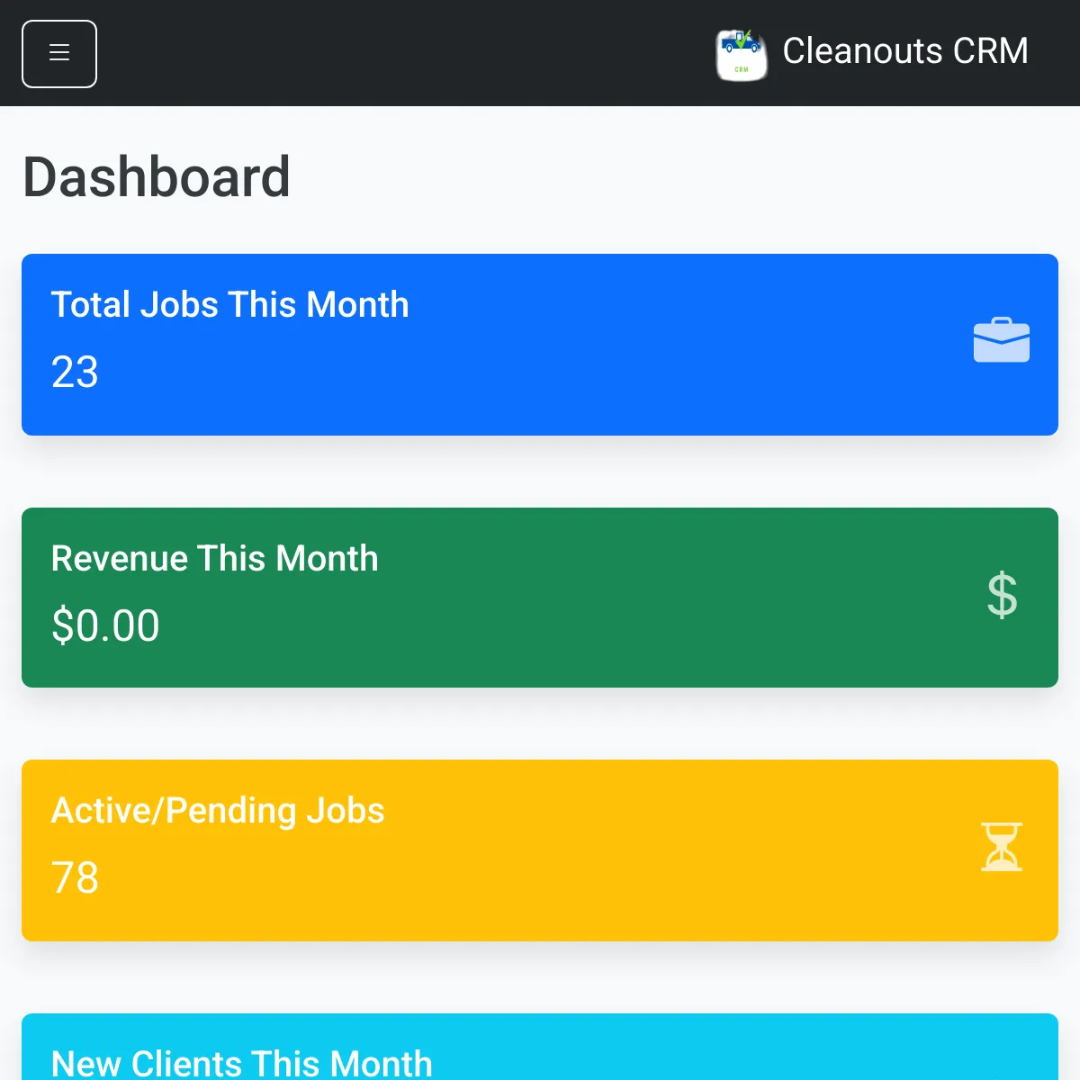 Cleanouts CRM - Dashboard