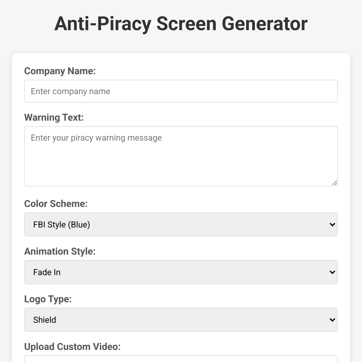 Anti Piracy Screen Generator