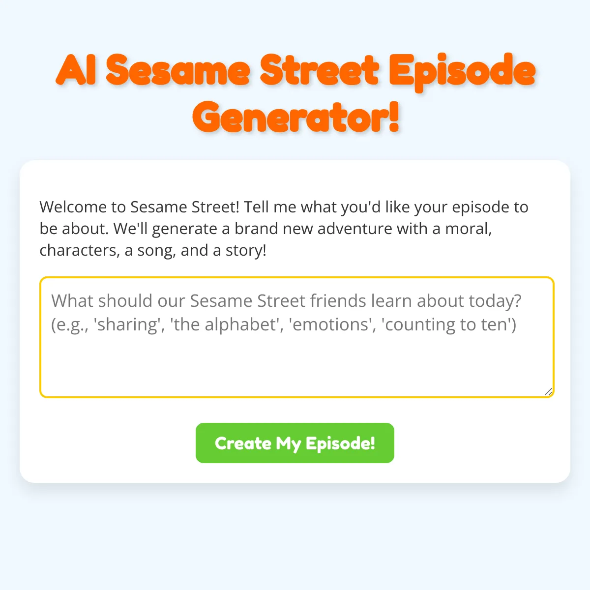 AI Sesame Street Episode Generator