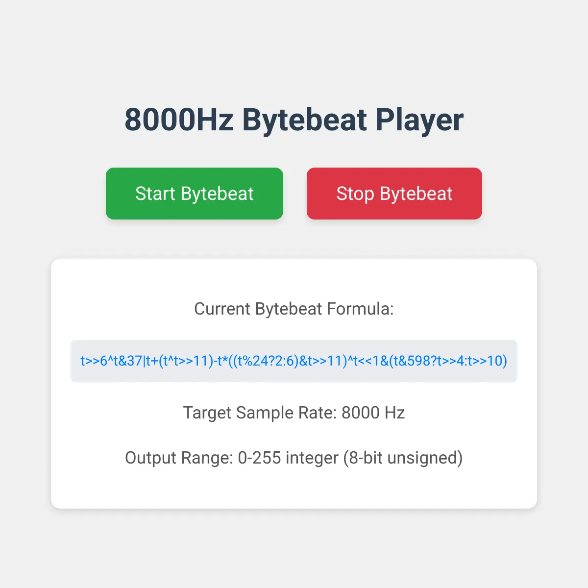 8000Hz Bytebeat Player