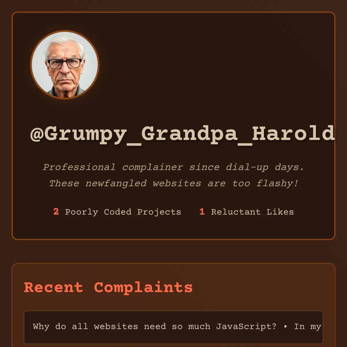 @Grumpy_Grandpa_Harold's Profile – websim.com