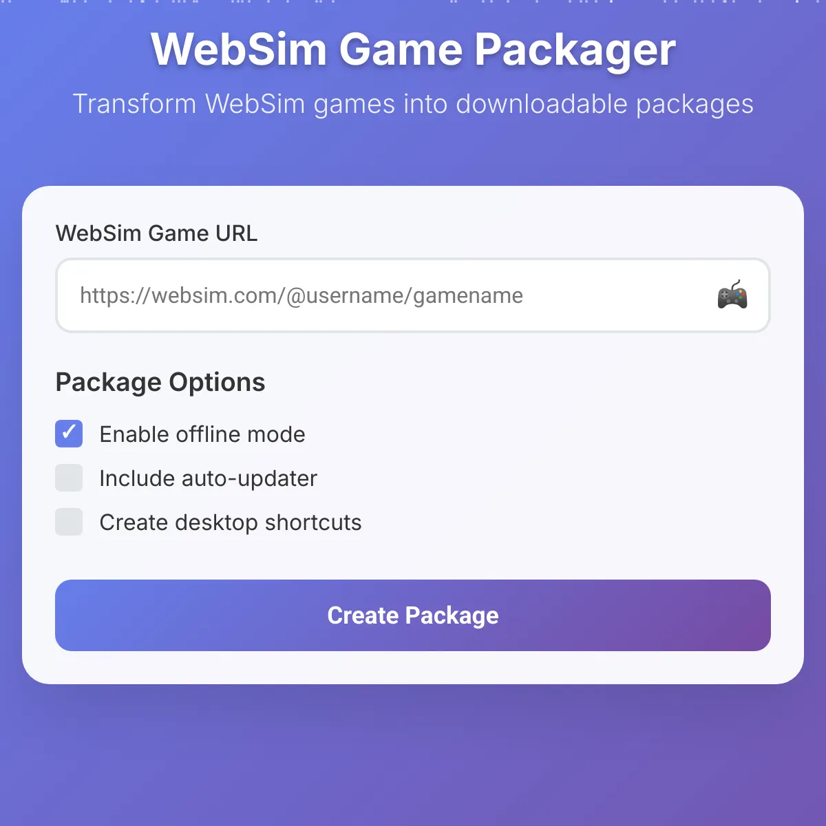 WebSim Game Packager