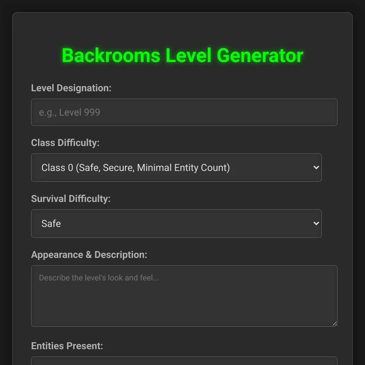 Custom Backrooms Level Generator