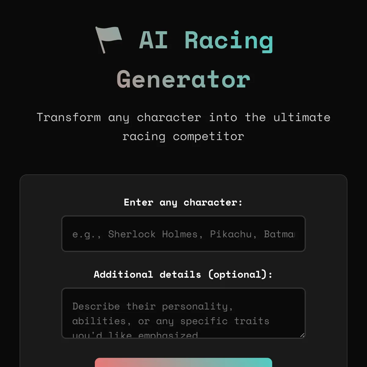 AI Racing Character Generator