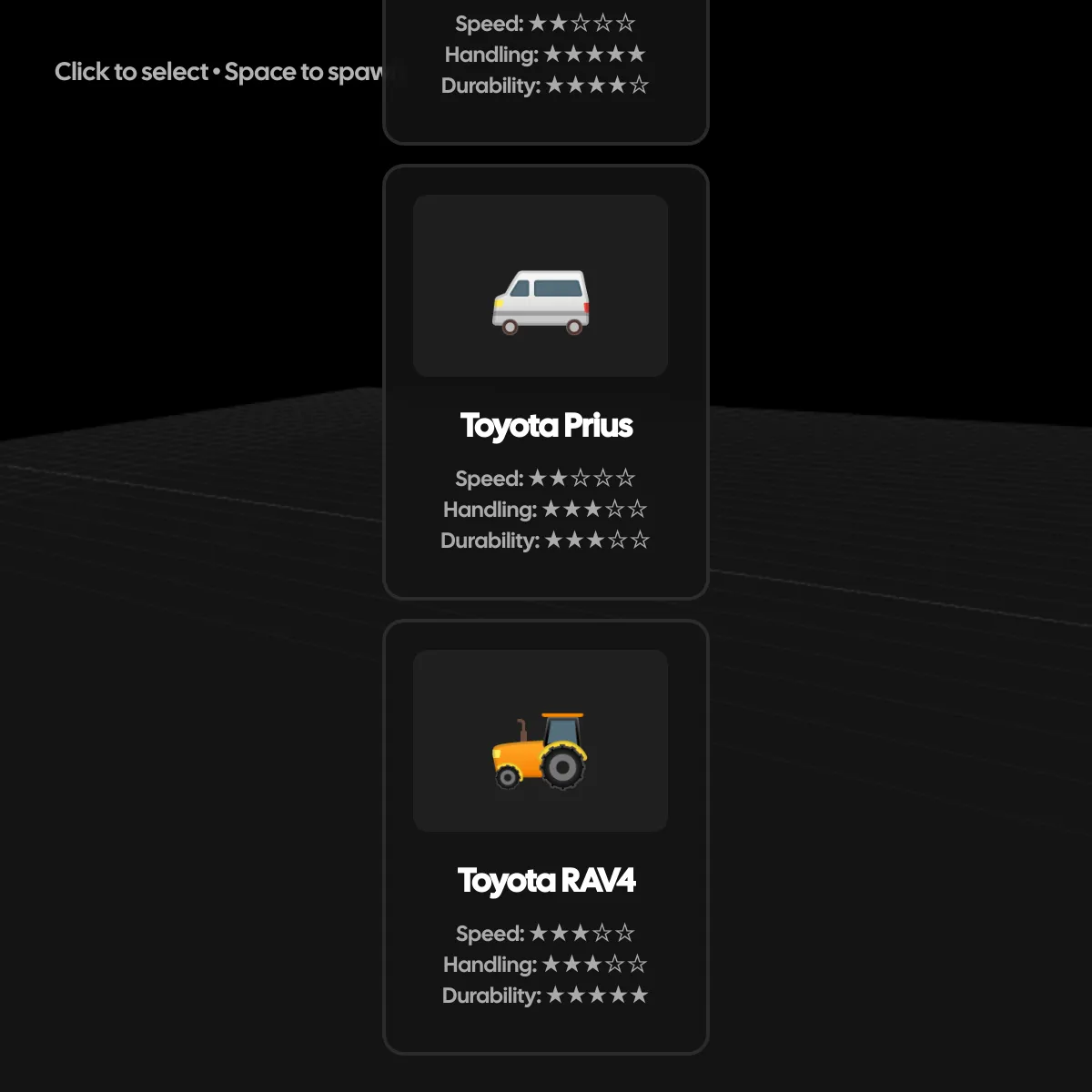3D Toyota Spawn Menu