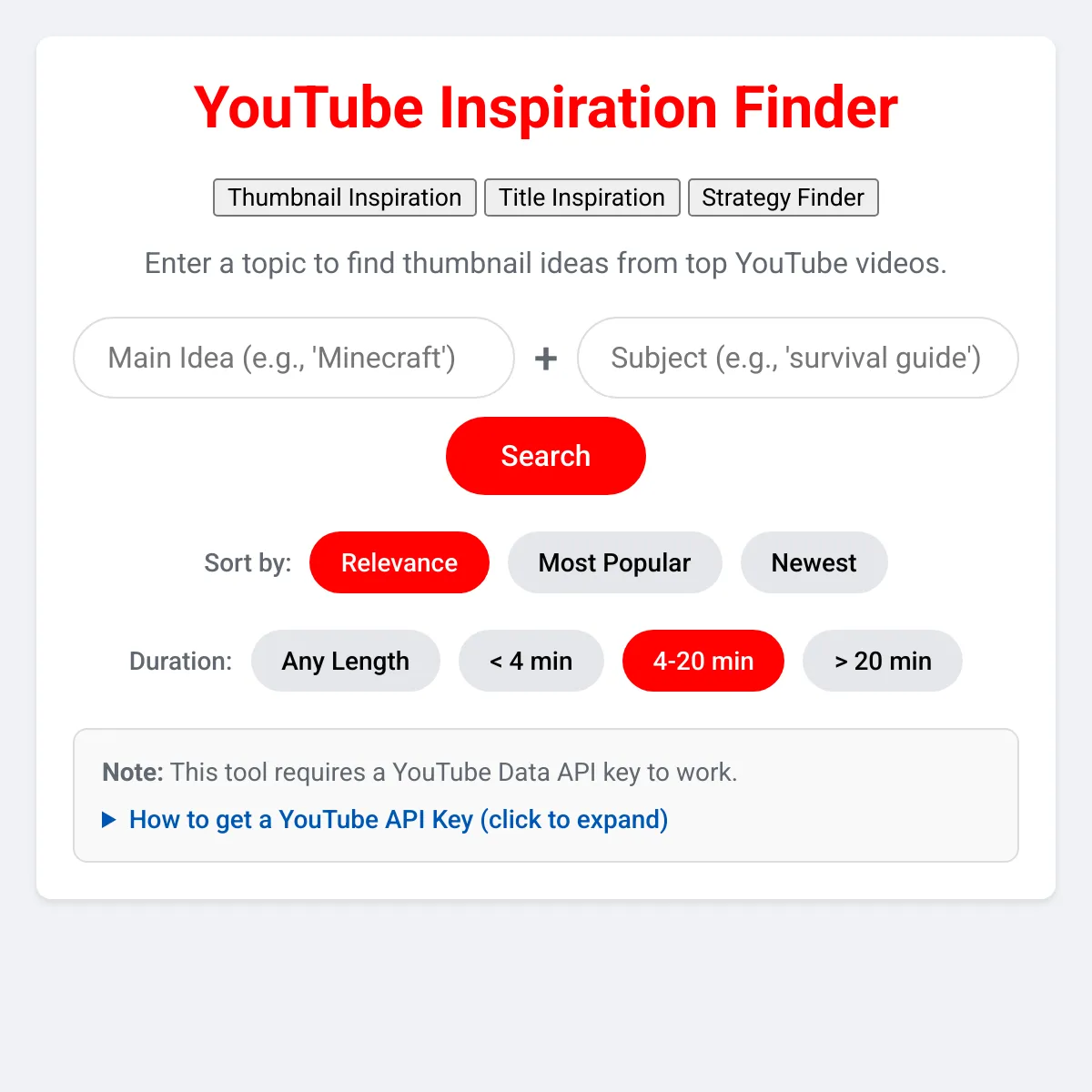 YouTube Inspiration Finder