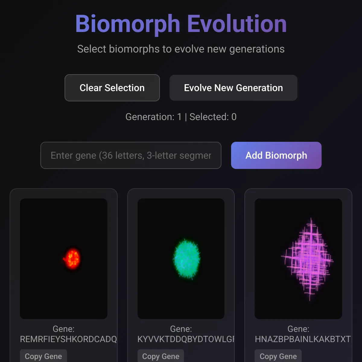biomorph evolution simulator with user input