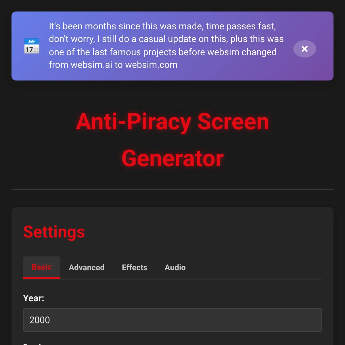Anti Piracy Screen Generator