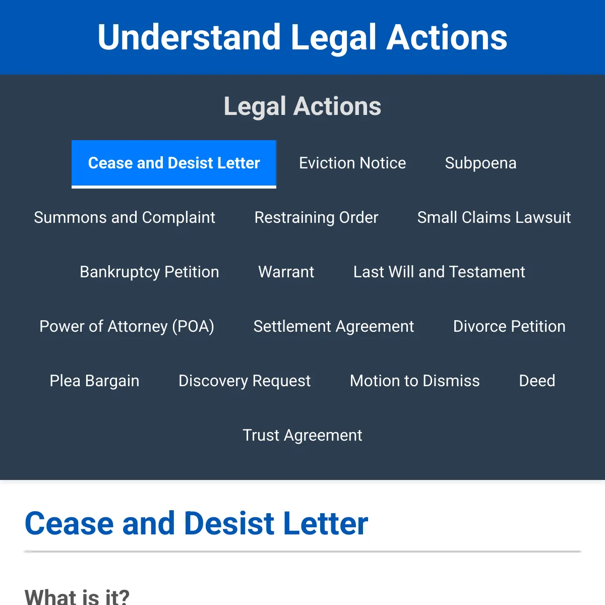 Understand Legal Actions