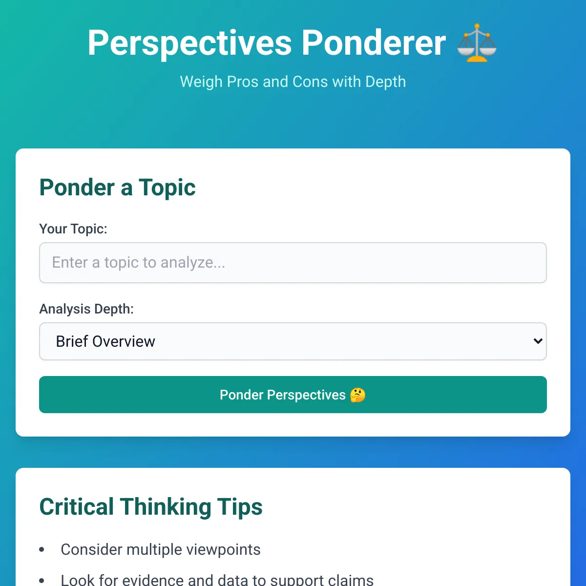 Perspectives Ponderer: Weigh Pros and Cons with Depth