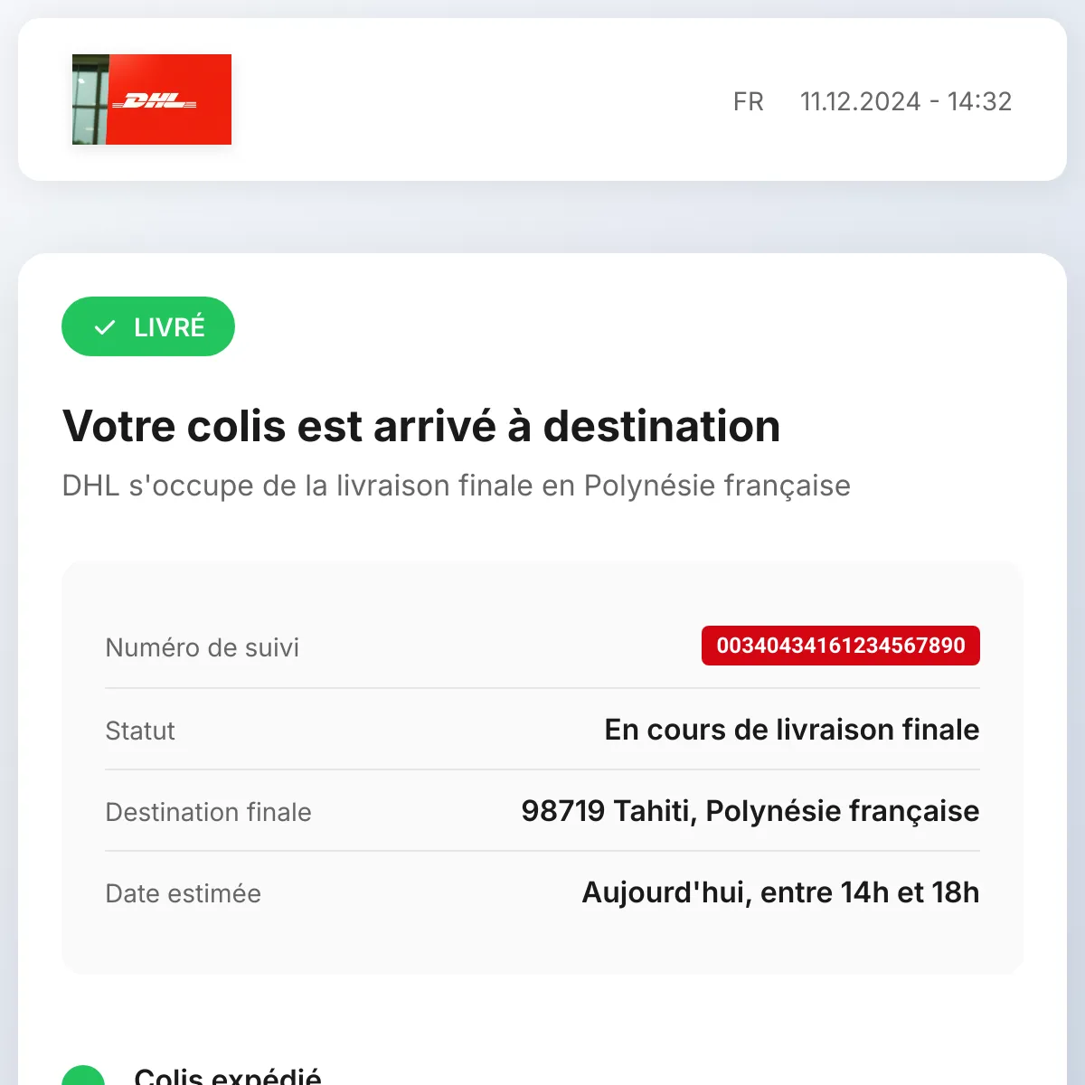 DHL - Notification de livraison