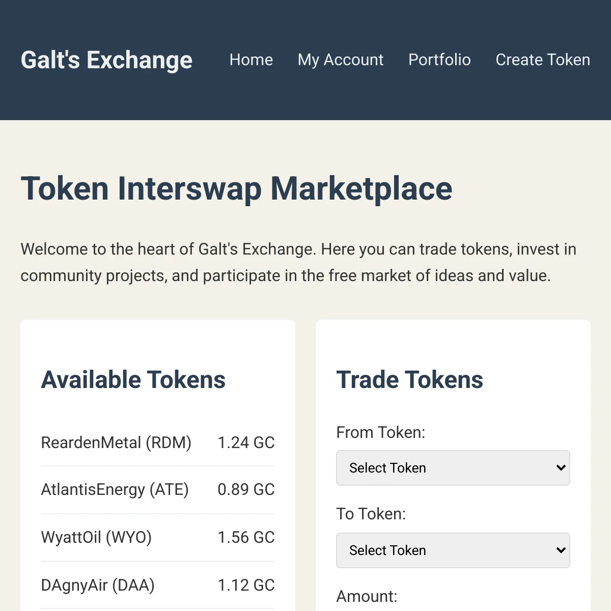 Galt's Exchange Marketplace | Tokenized Barter System