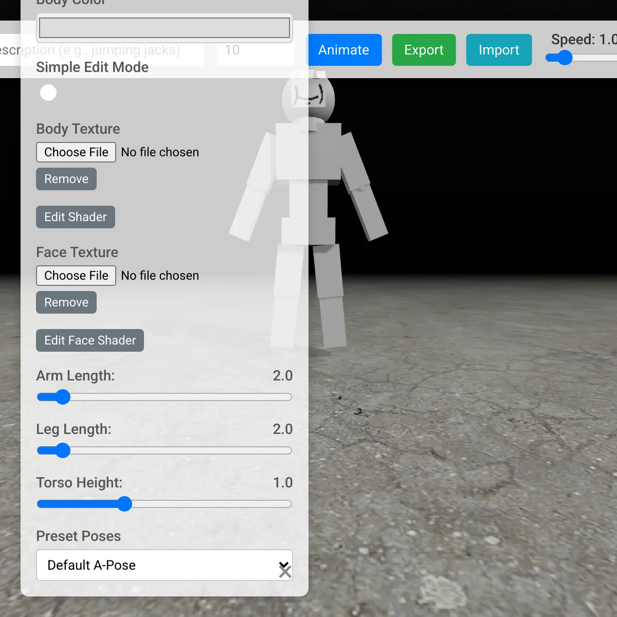 3D A-Pose Model Animator