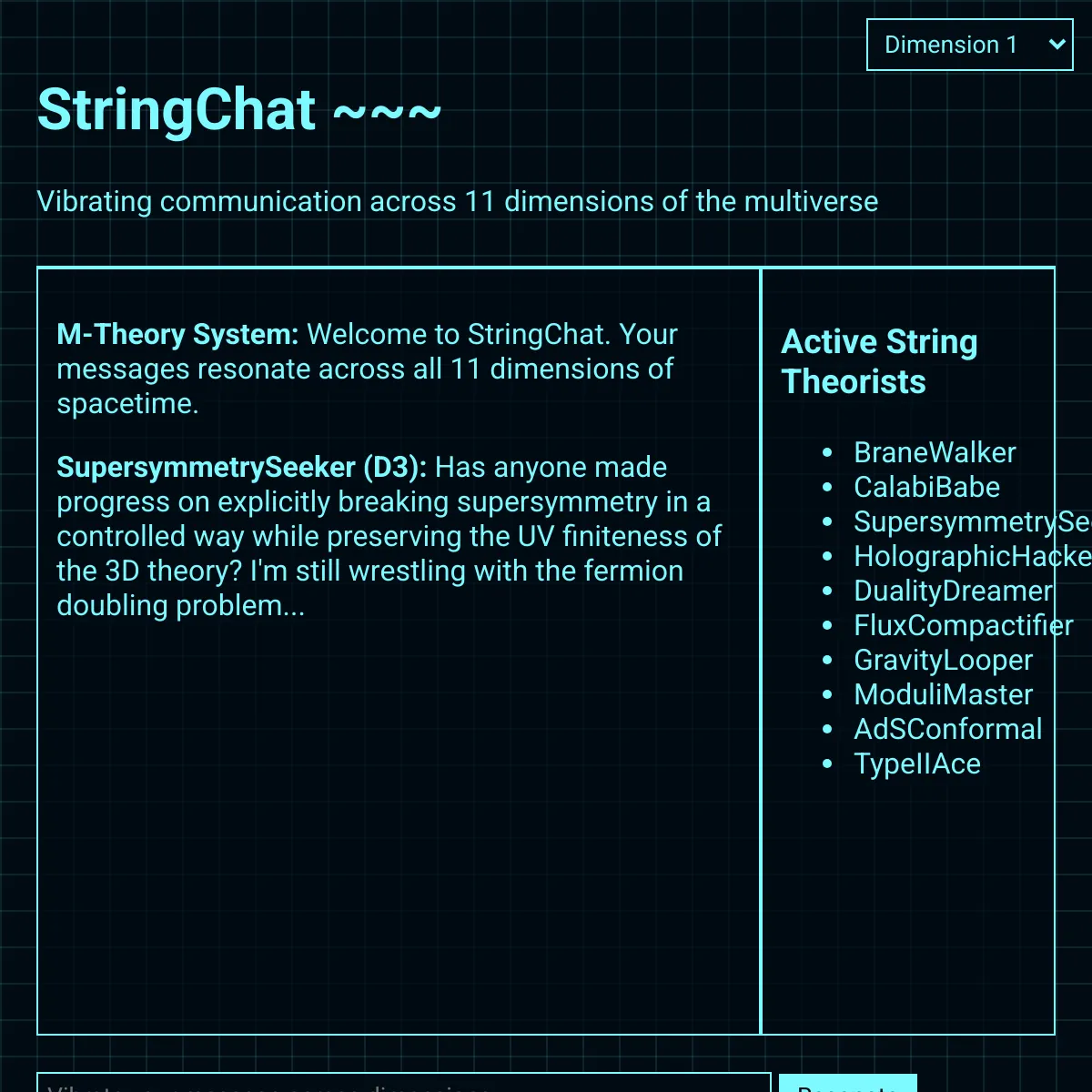 StringChat - Vibrating Communication Across 11 Dimensions