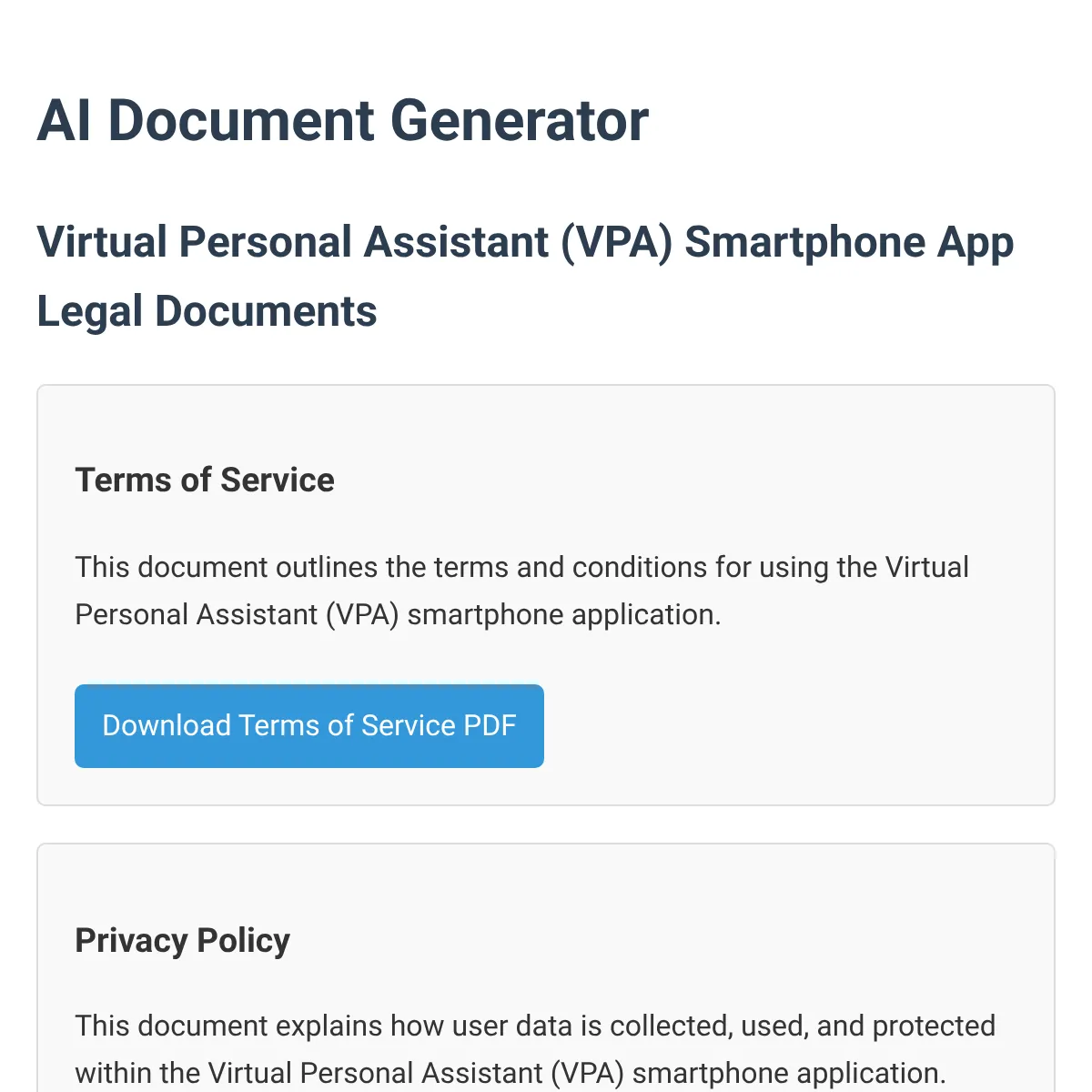 AI Document Generator - Virtual Personal Assistant Legal Documents