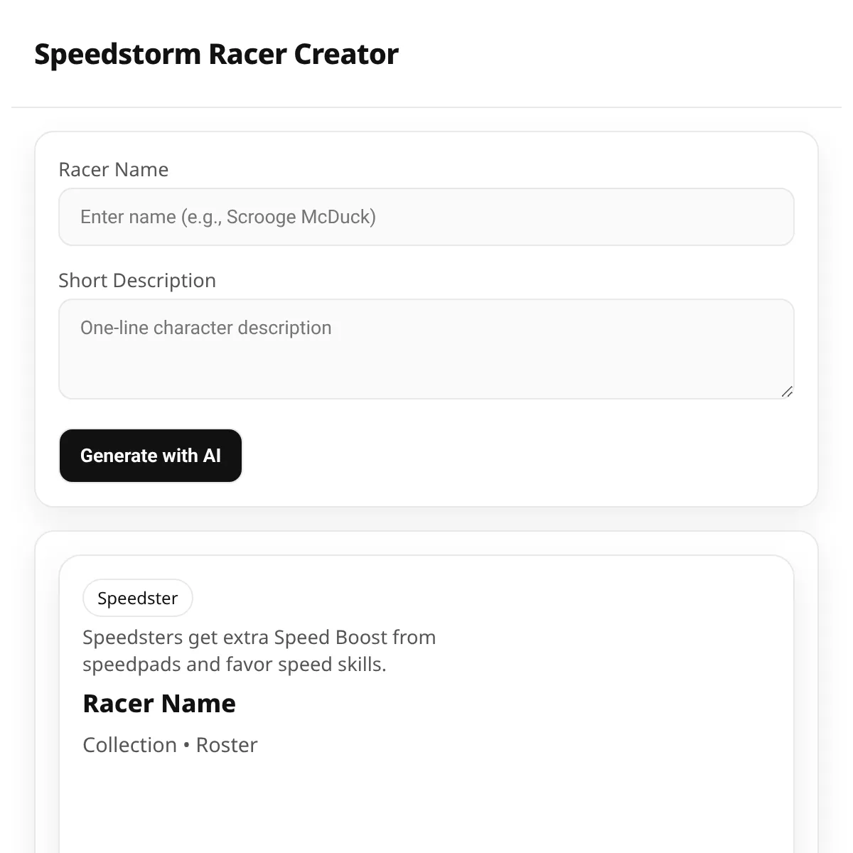 Speedstorm Racer Creator