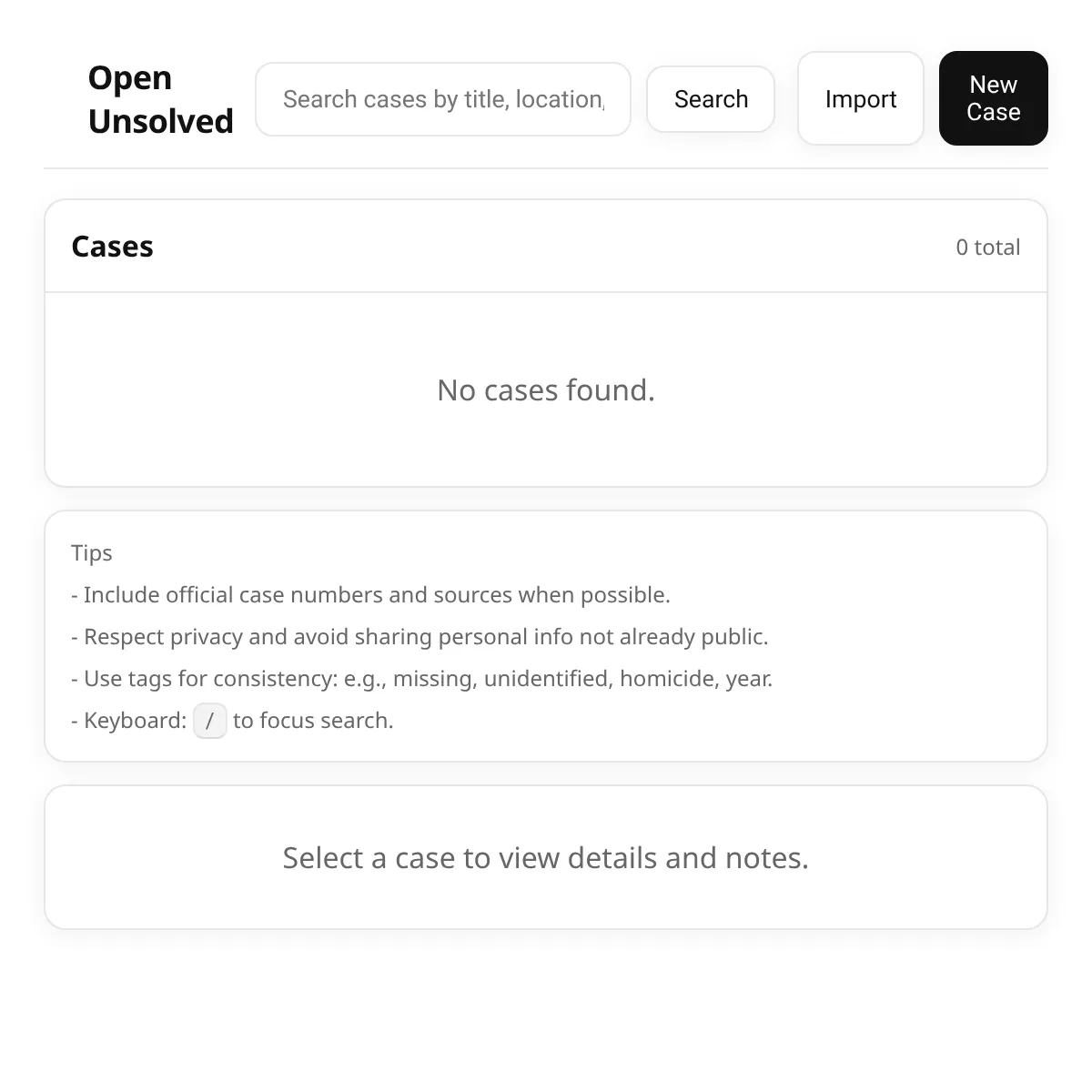 Open Unsolved Cases